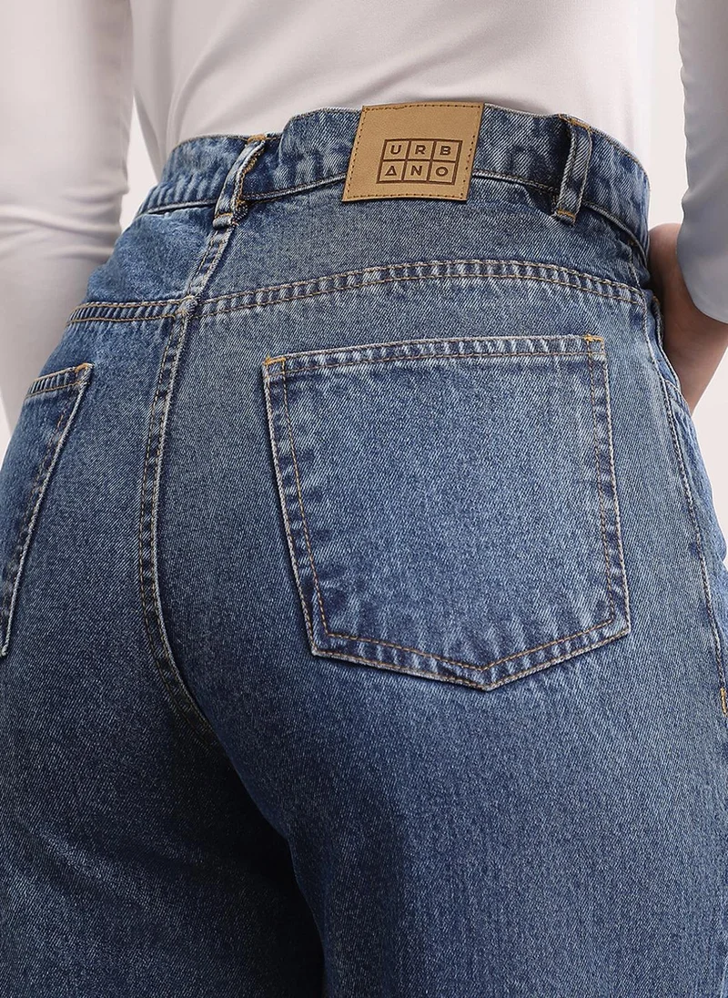 Urbano Fashion  Urbano Fashion Women's Blue High Rise Straight Fit Washed Jeans Non-Stretchable for Women | Best Price UAE